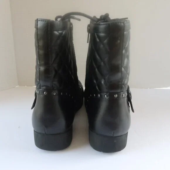 G by Guess Quilted Lace Up Biker Boots Sz 8.5 Black Buckle Grunge Combat Booties - Picture 11 of 14